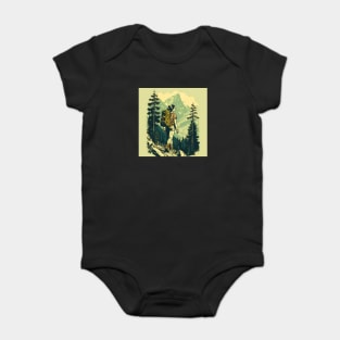 Woman Hiking in Forest Design, Adventure Mountain Baby Bodysuit